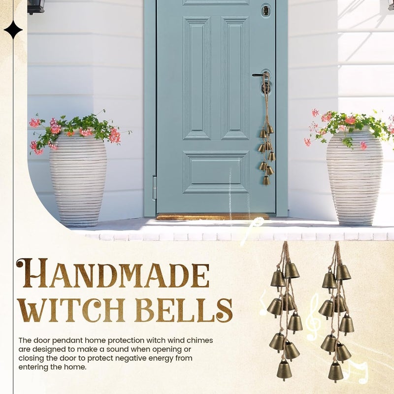 Ausicfen 2 Pack Witch Bells for Door Knob Protection Outdoor Bells Hanging Bells for Door knob Witches Bells Magic Wind Chimes for Home Protection Witch Bells Kit(Rustic) - Image 3